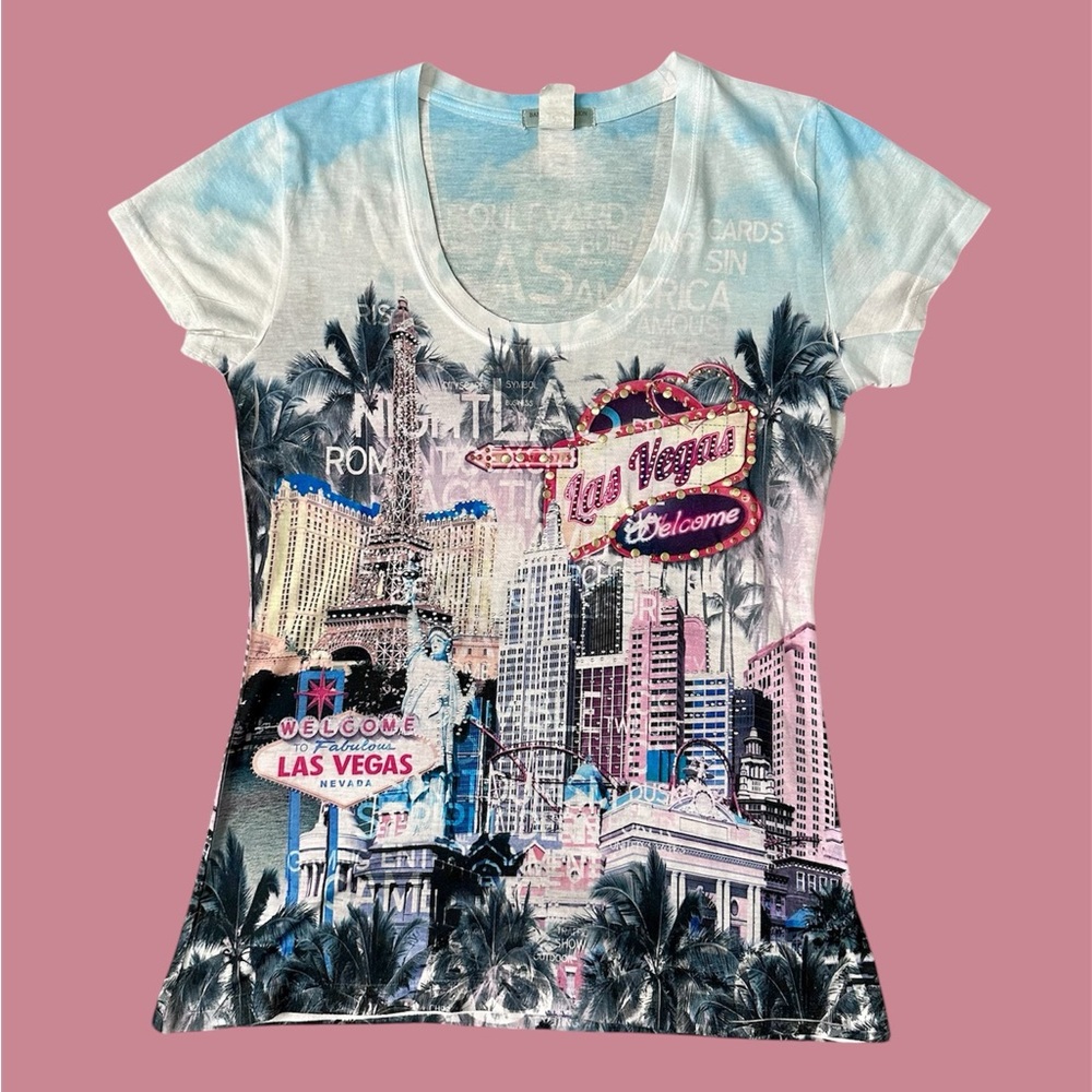 Banana Expression NY Las Vegas Size L Graphic Tshirt Tee Rhinestones Studded AOP